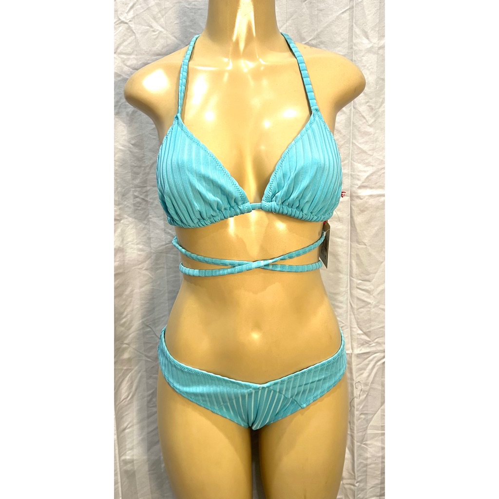 New Solid And Striped Bikini Sz L 2-Piece Triangle Top Alexia High Bottom Ribbed